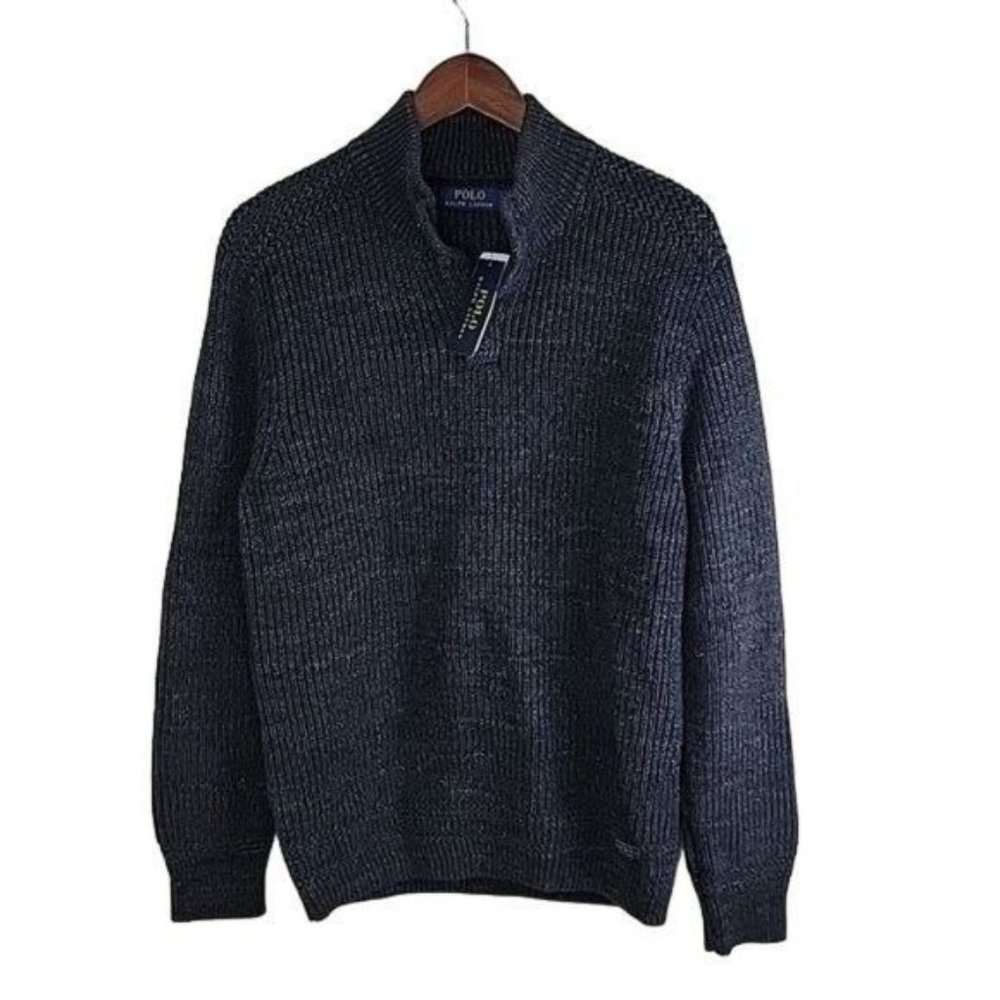 Polo Ralph Lauren Heavy Knit Ribbed Sweater Mens Grey size M Pullover Cotton